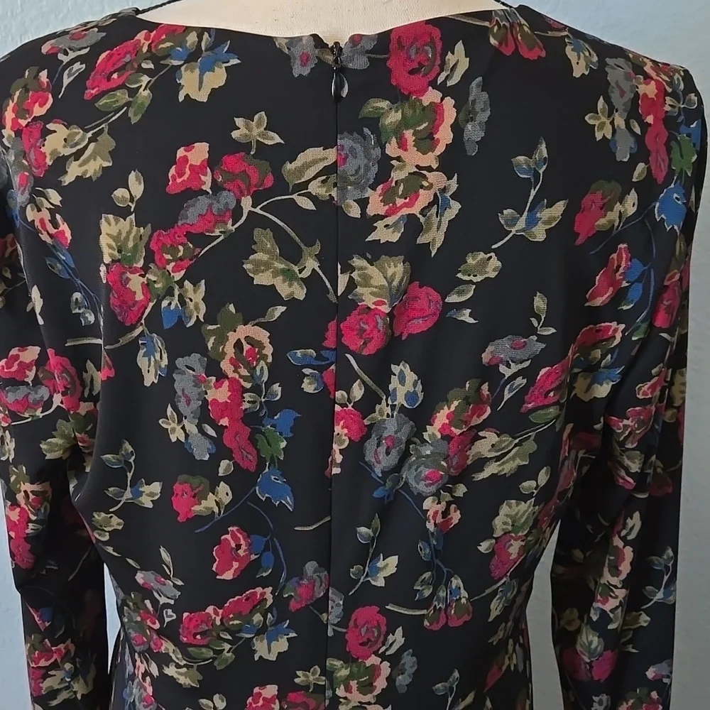 RALPH LAUREN BLACK LABEL Floral Surplice Midi Jersey Dress Sz 12 Vneck - Picture 9 of 14